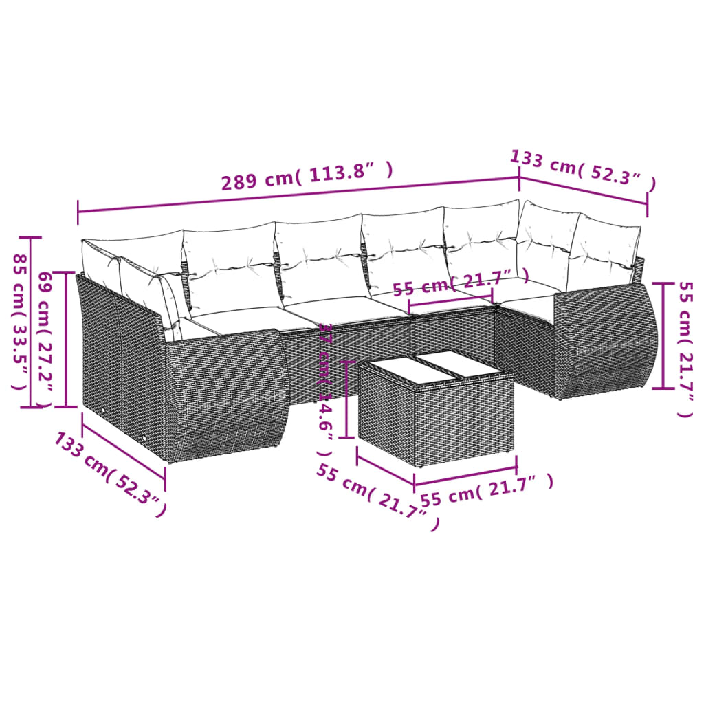 8-tlg. Garten-Sofagarnitur mit Kissen Hellgrau Poly Rattan - Pazzar.ch