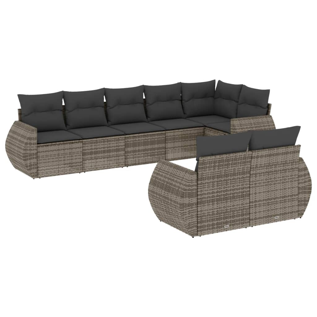 8-tlg. Garten-Sofagarnitur mit Kissen Grau Poly Rattan - Pazzar.ch