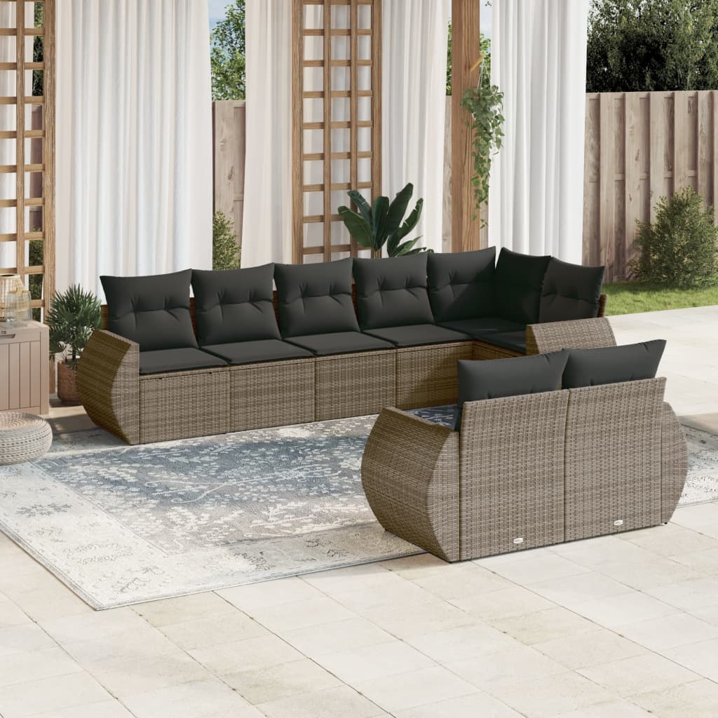8-tlg. Garten-Sofagarnitur mit Kissen Grau Poly Rattan - Pazzar.ch