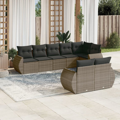 8-tlg. Garten-Sofagarnitur mit Kissen Grau Poly Rattan - Pazzar.ch