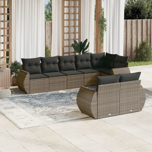 8-tlg. Garten-Sofagarnitur mit Kissen Grau Poly Rattan - Pazzar.ch