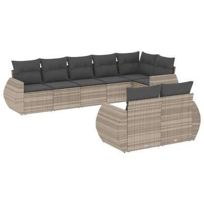 8-tlg. Garten-Sofagarnitur mit Kissen Hellgrau Poly Rattan - Pazzar.ch
