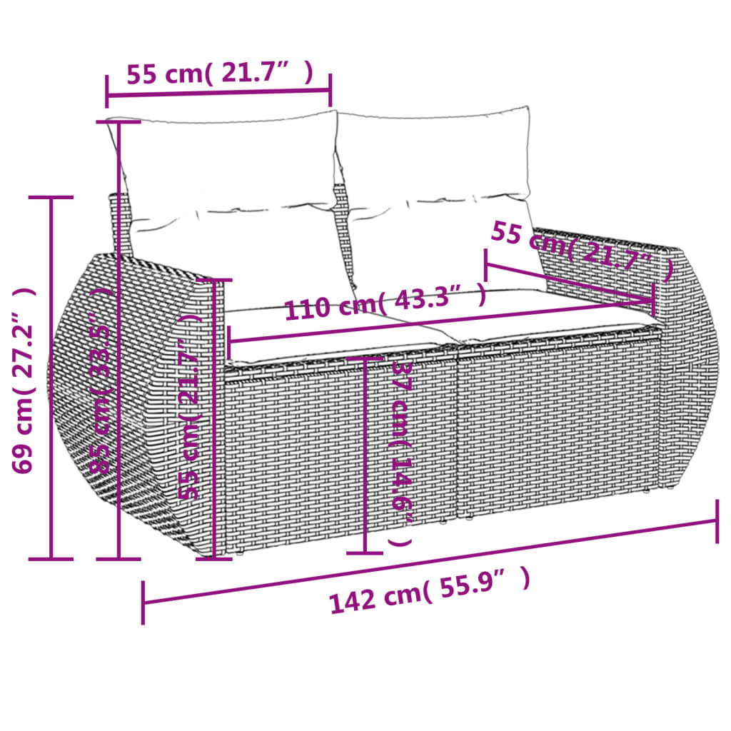 8-tlg. Garten-Sofagarnitur mit Kissen Hellgrau Poly Rattan - Pazzar.ch