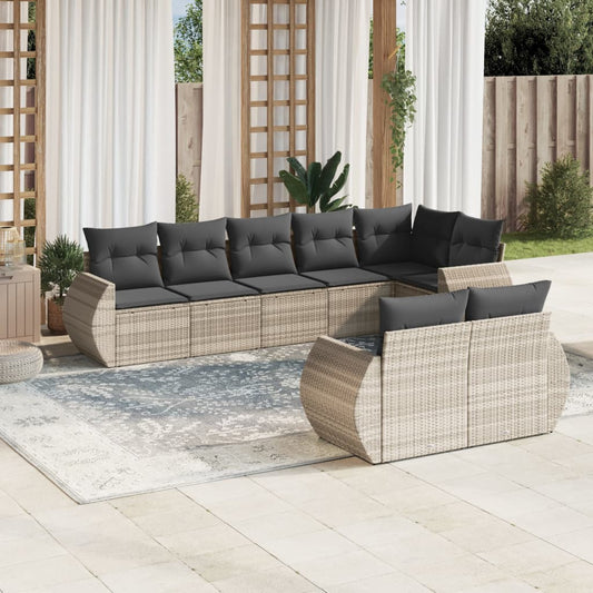 8-tlg. Garten-Sofagarnitur mit Kissen Hellgrau Poly Rattan - Pazzar.ch