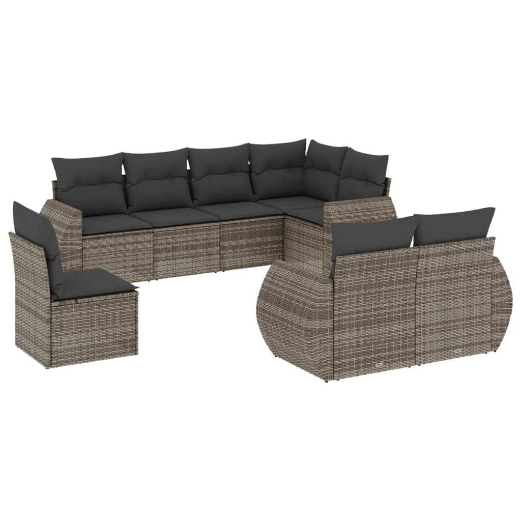 8-tlg. Garten-Sofagarnitur mit Kissen Grau Poly Rattan - Pazzar.ch