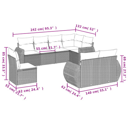 8-tlg. Garten-Sofagarnitur mit Kissen Grau Poly Rattan - Pazzar.ch