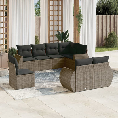 8-tlg. Garten-Sofagarnitur mit Kissen Grau Poly Rattan - Pazzar.ch