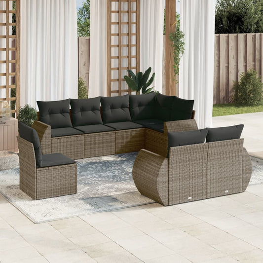 8-tlg. Garten-Sofagarnitur mit Kissen Grau Poly Rattan - Pazzar.ch