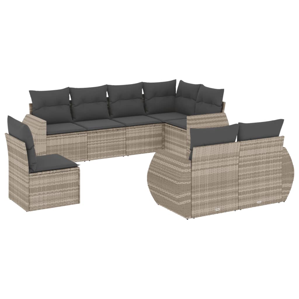 8-tlg. Garten-Sofagarnitur mit Kissen Hellgrau Poly Rattan - Pazzar.ch