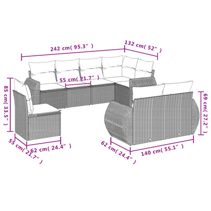 8-tlg. Garten-Sofagarnitur mit Kissen Hellgrau Poly Rattan - Pazzar.ch