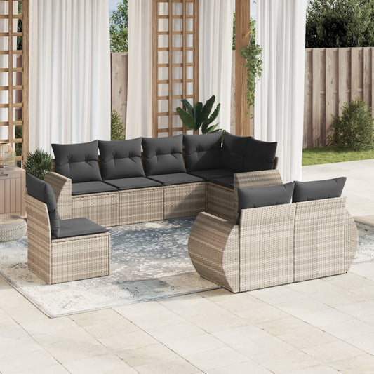 8-tlg. Garten-Sofagarnitur mit Kissen Hellgrau Poly Rattan - Pazzar.ch