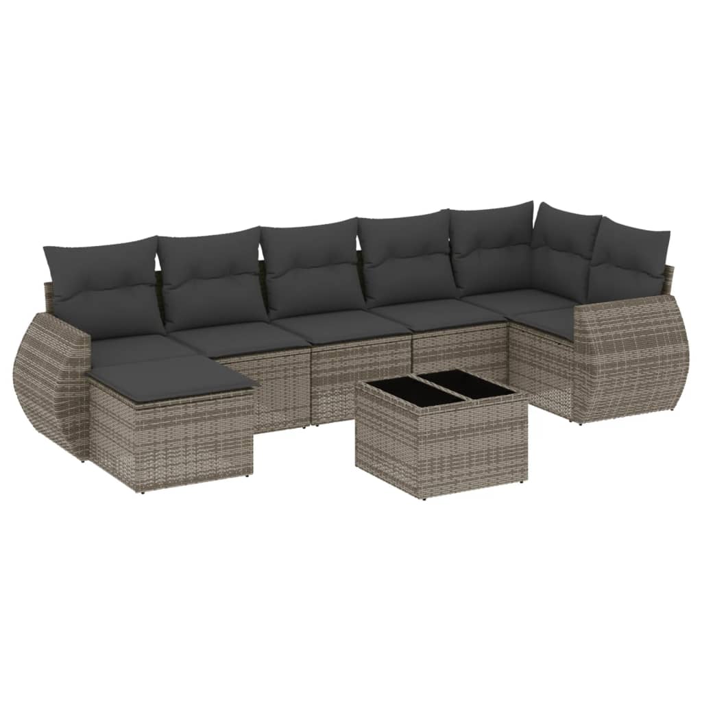 8-tlg. Garten-Sofagarnitur mit Kissen Grau Poly Rattan - Pazzar.ch