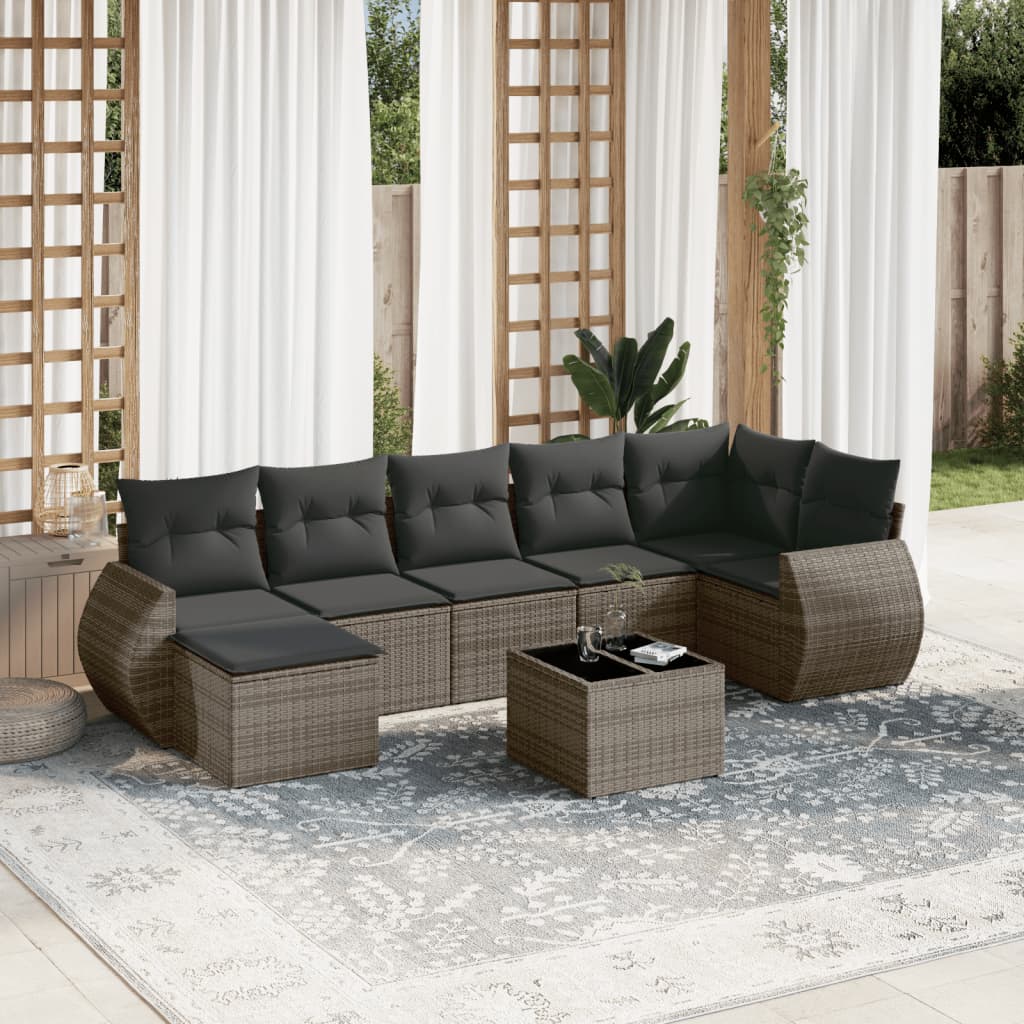 8-tlg. Garten-Sofagarnitur mit Kissen Grau Poly Rattan - Pazzar.ch