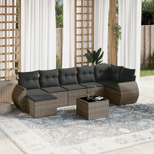 8-tlg. Garten-Sofagarnitur mit Kissen Grau Poly Rattan - Pazzar.ch