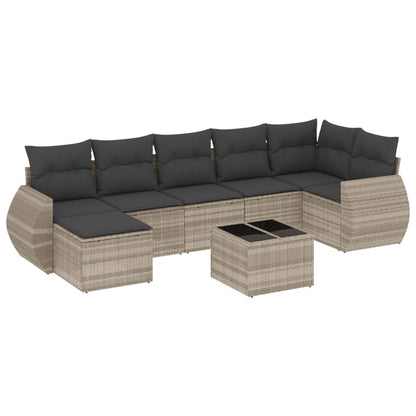 8-tlg. Garten-Sofagarnitur mit Kissen Hellgrau Poly Rattan - Pazzar.ch