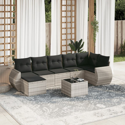 8-tlg. Garten-Sofagarnitur mit Kissen Hellgrau Poly Rattan - Pazzar.ch