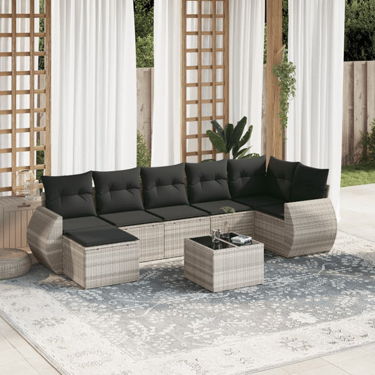 8-tlg. Garten-Sofagarnitur mit Kissen Hellgrau Poly Rattan - Pazzar.ch