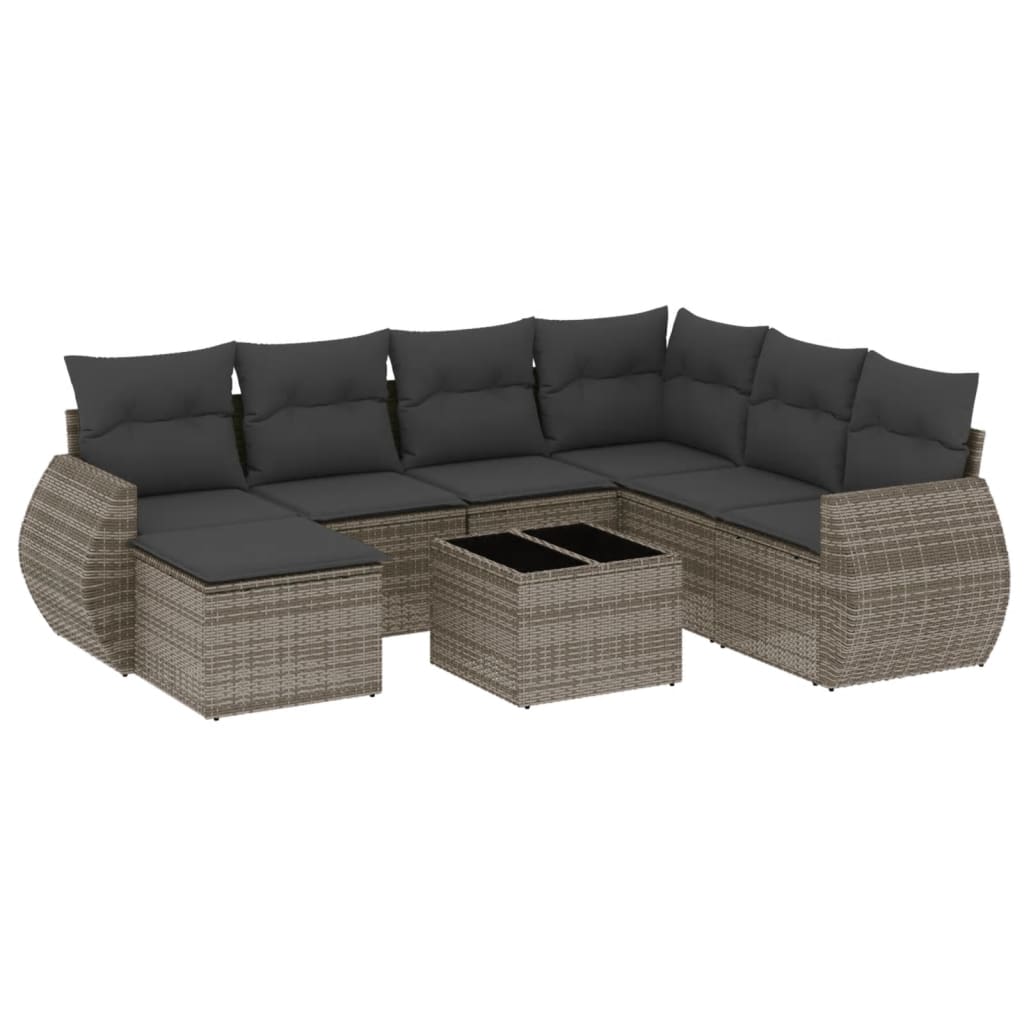 8-tlg. Garten-Sofagarnitur mit Kissen Grau Poly Rattan - Pazzar.ch