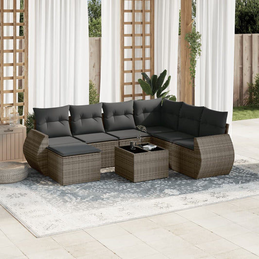 8-tlg. Garten-Sofagarnitur mit Kissen Grau Poly Rattan - Pazzar.ch