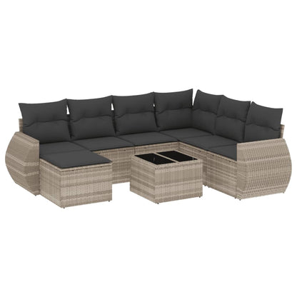 8-tlg. Garten-Sofagarnitur mit Kissen Hellgrau Poly Rattan - Pazzar.ch