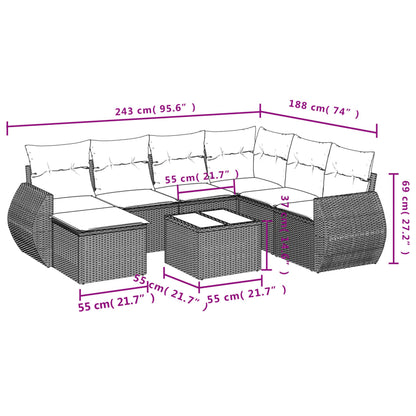 8-tlg. Garten-Sofagarnitur mit Kissen Hellgrau Poly Rattan - Pazzar.ch