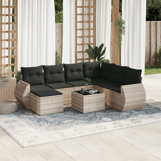 8-tlg. Garten-Sofagarnitur mit Kissen Hellgrau Poly Rattan - Pazzar.ch