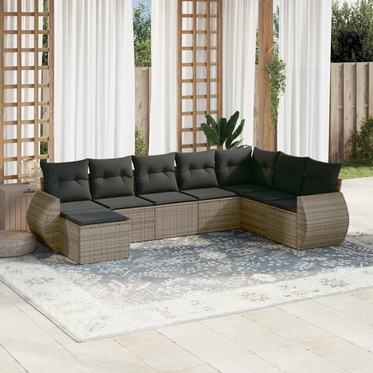8-tlg. Garten-Sofagarnitur mit Kissen Grau Poly Rattan - Pazzar.ch