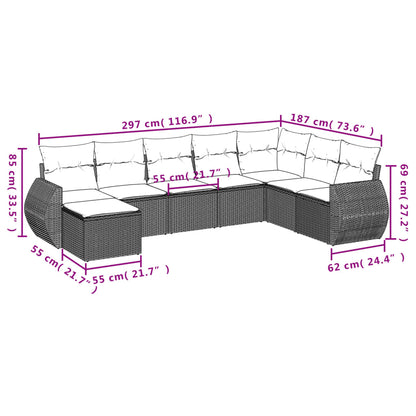 8-tlg. Garten-Sofagarnitur mit Kissen Hellgrau Poly Rattan - Pazzar.ch
