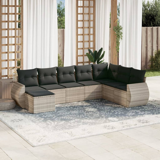 8-tlg. Garten-Sofagarnitur mit Kissen Hellgrau Poly Rattan - Pazzar.ch