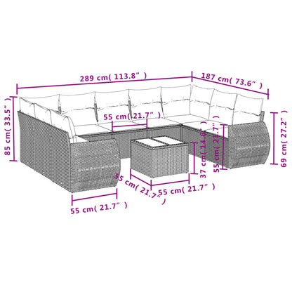 10-tlg. Garten-Sofagarnitur mit Kissen Schwarz Poly Rattan - Pazzar.ch