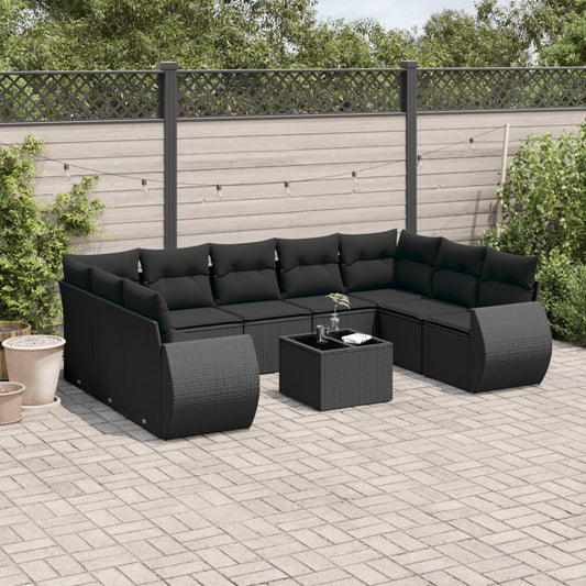 10-tlg. Garten-Sofagarnitur mit Kissen Schwarz Poly Rattan - Pazzar.ch