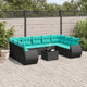 10-teiliges Gartensofa-Set mit Kissen, schwarzes Polyrattan