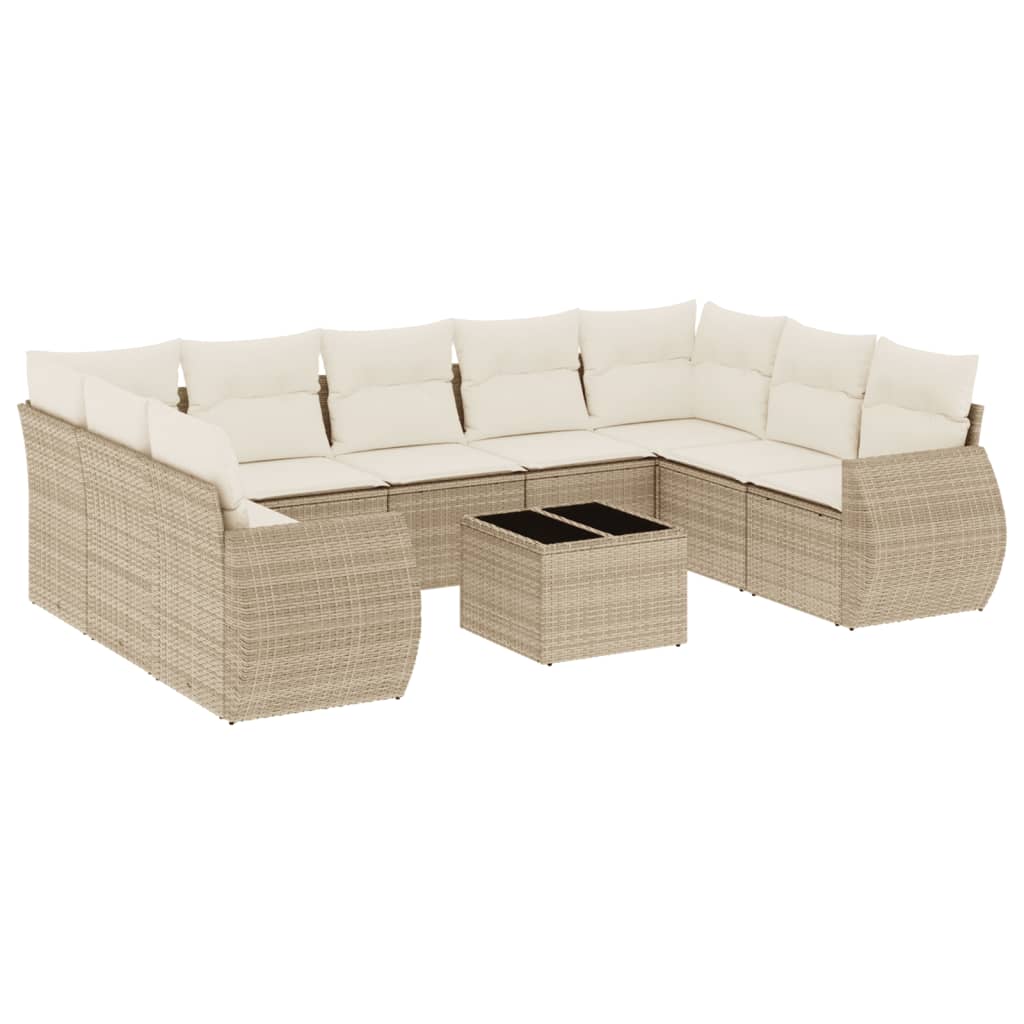 10-tlg. Garten-Sofagarnitur mit Kissen Beige Poly Rattan - Pazzar.ch