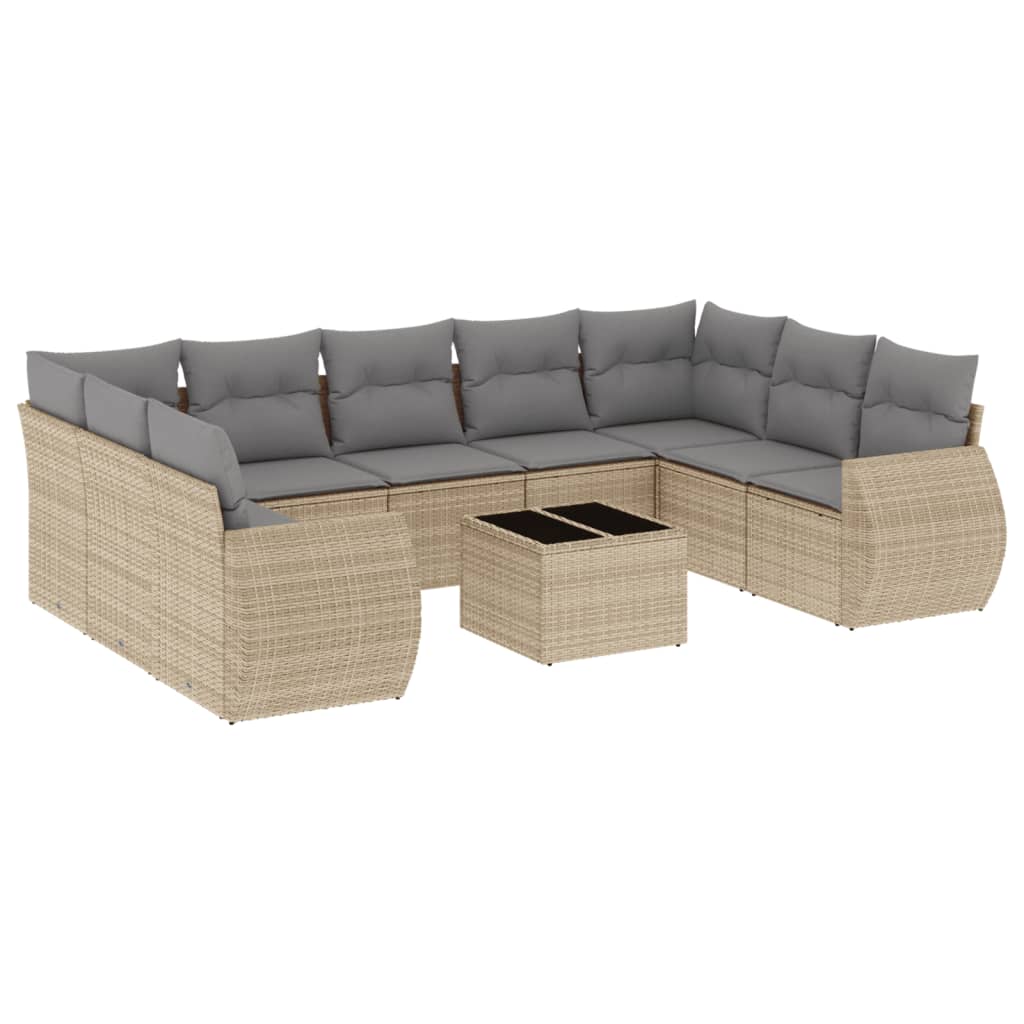 10-tlg. Garten-Sofagarnitur mit Kissen Beige Poly Rattan - Pazzar.ch