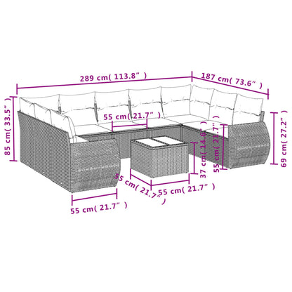 10-teiliges Gartensofa-Set mit Kissen, grau, Polyrattan
