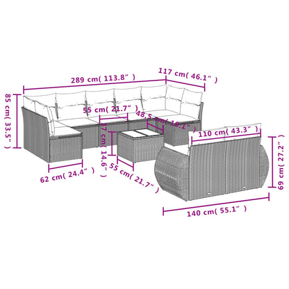 10-tlg. Garten-Sofagarnitur mit Kissen Schwarz Poly Rattan - Pazzar.ch