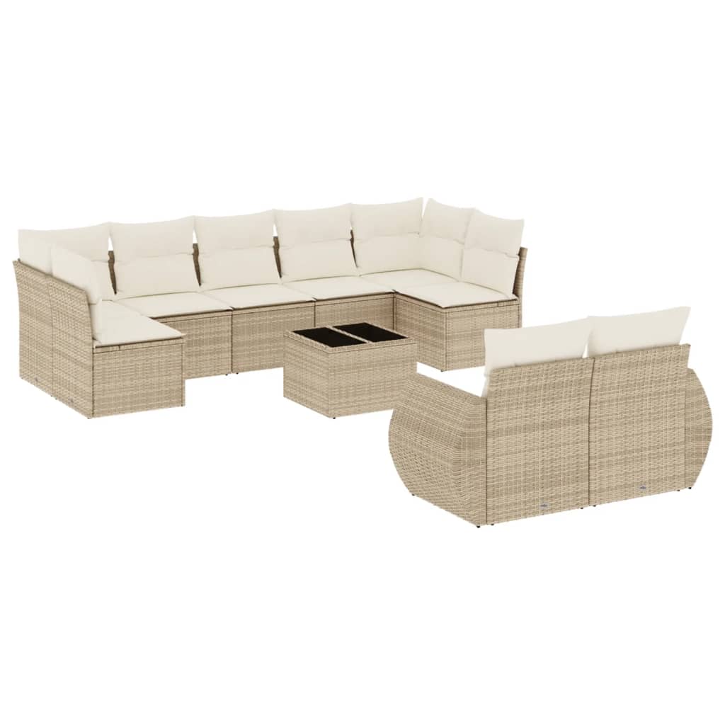 10-tlg. Garten-Sofagarnitur mit Kissen Beige Poly Rattan - Pazzar.ch