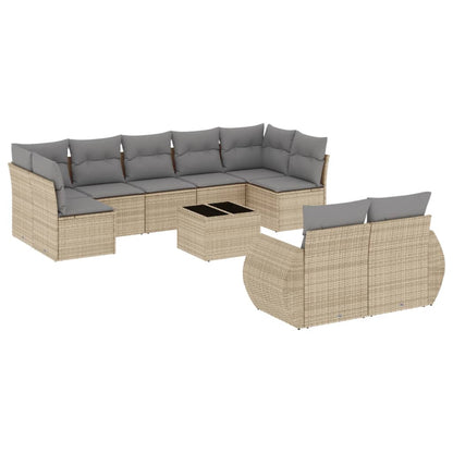 10-tlg. Garten-Sofagarnitur mit Kissen Beige Poly Rattan - Pazzar.ch