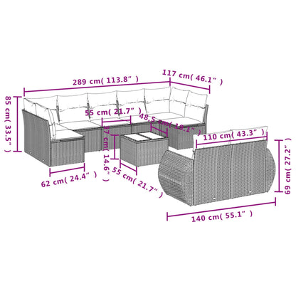 10-tlg. Garten-Sofagarnitur mit Kissen Hellgrau Poly Rattan - Pazzar.ch