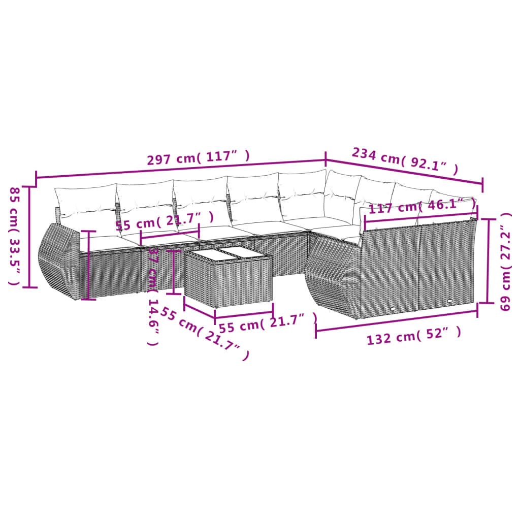 10-tlg. Garten-Sofagarnitur mit Kissen Schwarz Poly Rattan - Pazzar.ch