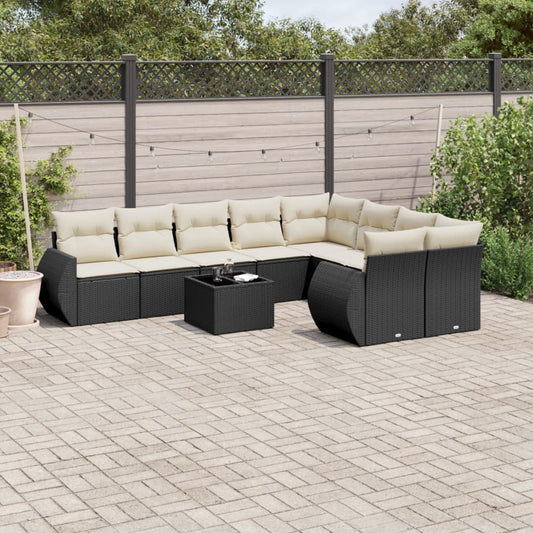 10-tlg. Garten-Sofagarnitur mit Kissen Schwarz Poly Rattan - Pazzar.ch