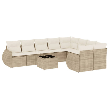 10-tlg. Garten-Sofagarnitur mit Kissen Beige Poly Rattan - Pazzar.ch