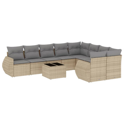 10-tlg. Garten-Sofagarnitur mit Kissen Beige Poly Rattan - Pazzar.ch