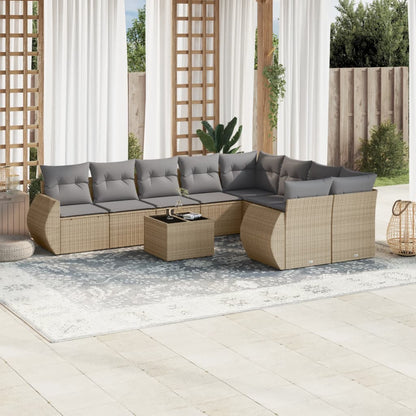 10-tlg. Garten-Sofagarnitur mit Kissen Beige Poly Rattan - Pazzar.ch