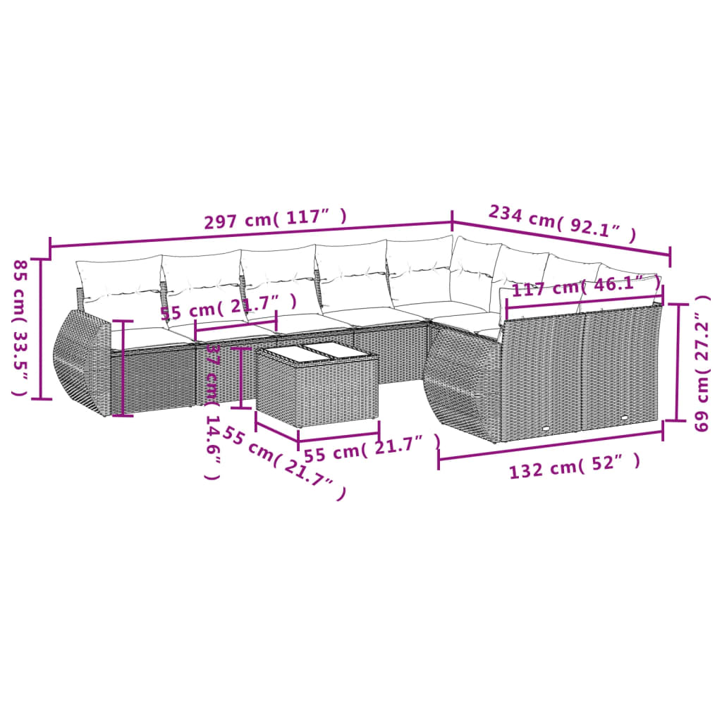 10-tlg. Garten-Sofagarnitur mit Kissen Grau Poly Rattan - Pazzar.ch