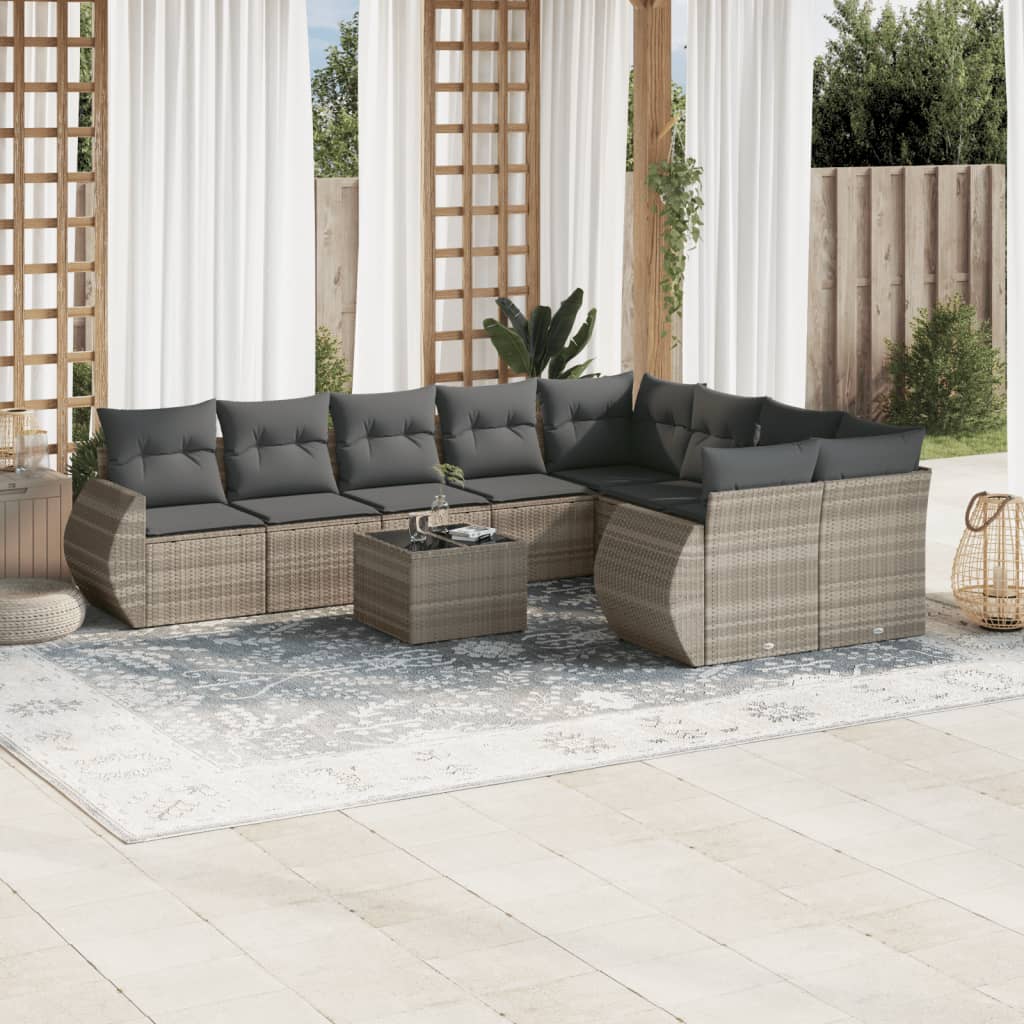 10-tlg. Garten-Sofagarnitur mit Kissen Hellgrau Poly Rattan - Pazzar.ch