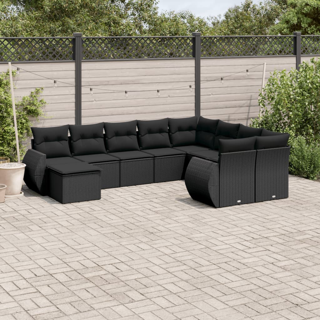 10-tlg. Garten-Sofagarnitur mit Kissen Schwarz Poly Rattan - Pazzar.ch