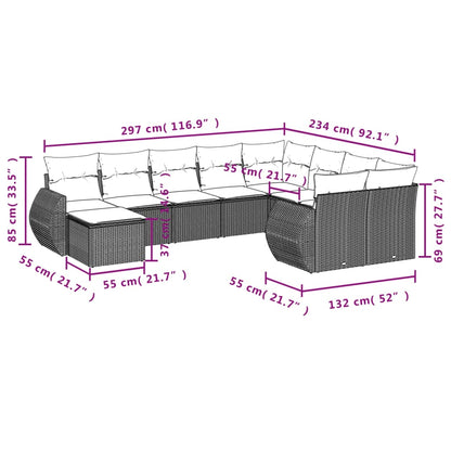 10-tlg. Garten-Sofagarnitur mit Kissen Schwarz Poly Rattan - Pazzar.ch