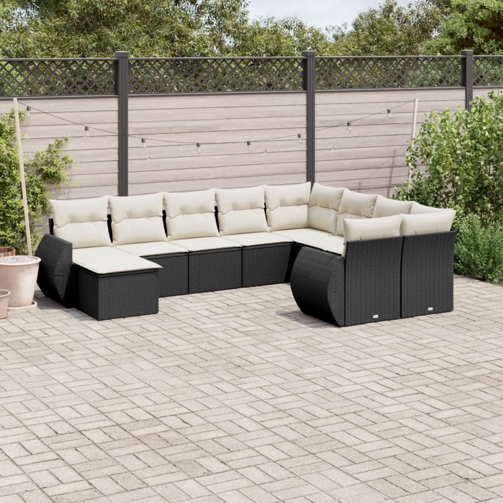 10-tlg. Garten-Sofagarnitur mit Kissen Schwarz Poly Rattan - Pazzar.ch