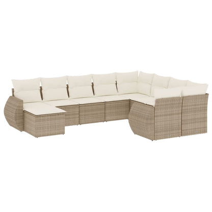 10-tlg. Garten-Sofagarnitur mit Kissen Beige Poly Rattan - Pazzar.ch